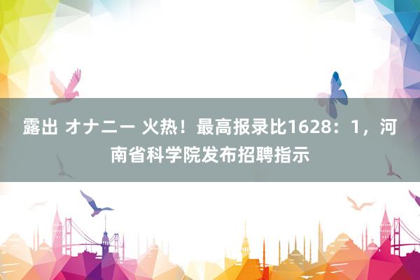 露出 オナニー 火热！最高报录比1628：1，河南省科学院发布招聘指示